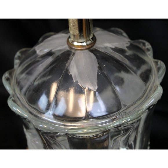 Vtg Frosted Glass Roses Clear Glass 25" Table Lamp No Shade - Picture 9 of 11